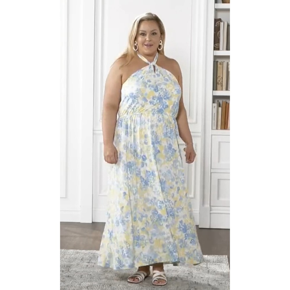 J Jason Wu Regular Halter Maxi‎ Dress Yellow Blue XL